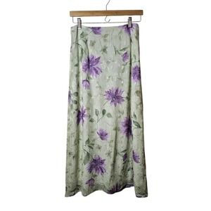 VTG Dressbarn M Green Maxi Skirt Crinkle Floral Lined Fairy 90s Cottage Easter‎